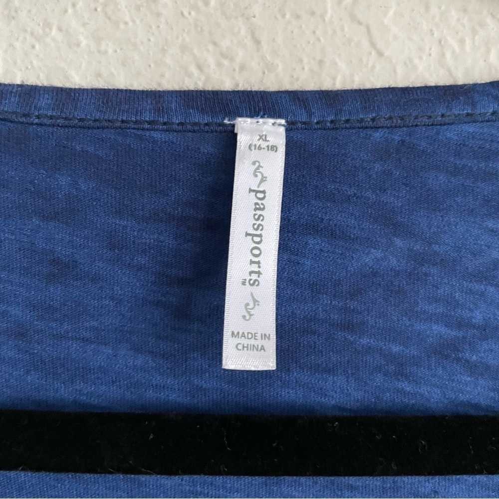 Passports Women's navy 3/4 sleeve peasant top size XL cotton casual coastal gma - Picture 2 of 10